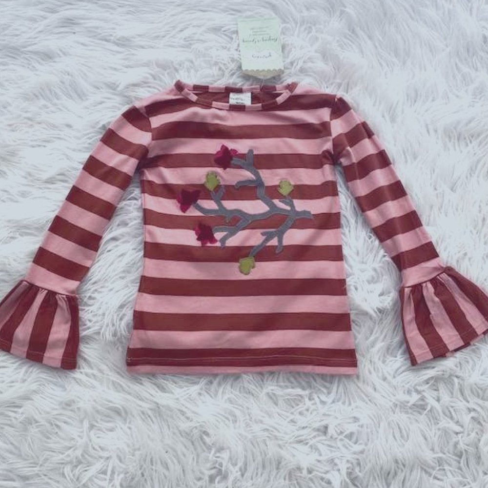 Persnickety Girls Applique Embroidered Bell Sleeve Jersey Tee Top Size 6 NWT
